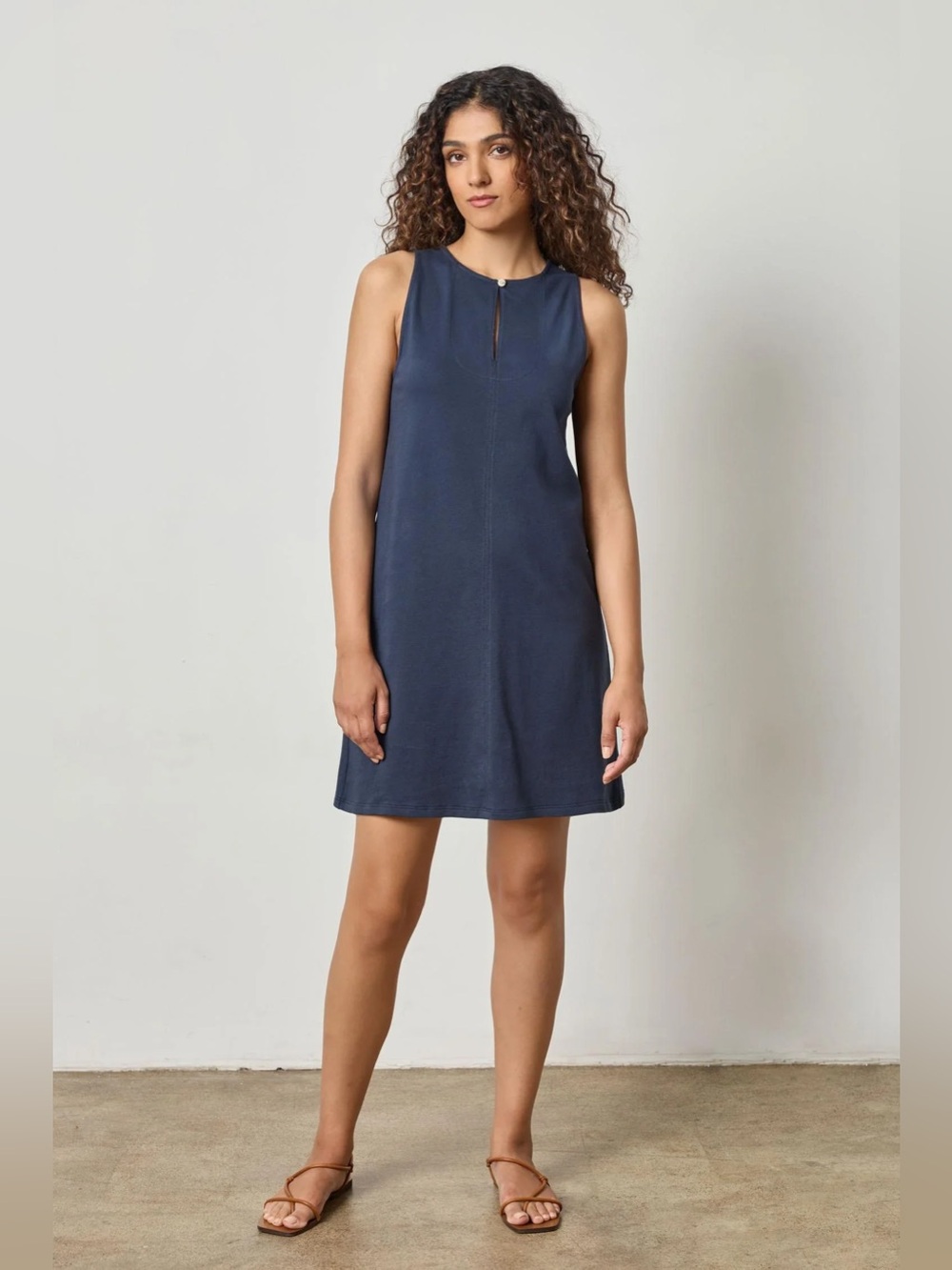 LILLA P NWT Women’s Keyhole Cotton Dark Navy Tank Dress Size Medium